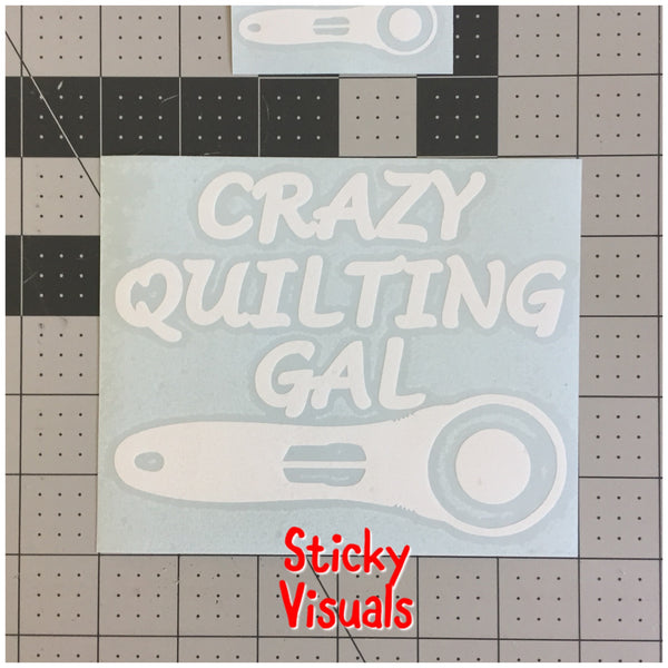 Crazy Quilting Gal Decal Sticker Pick Size & Color Auto Window Decal