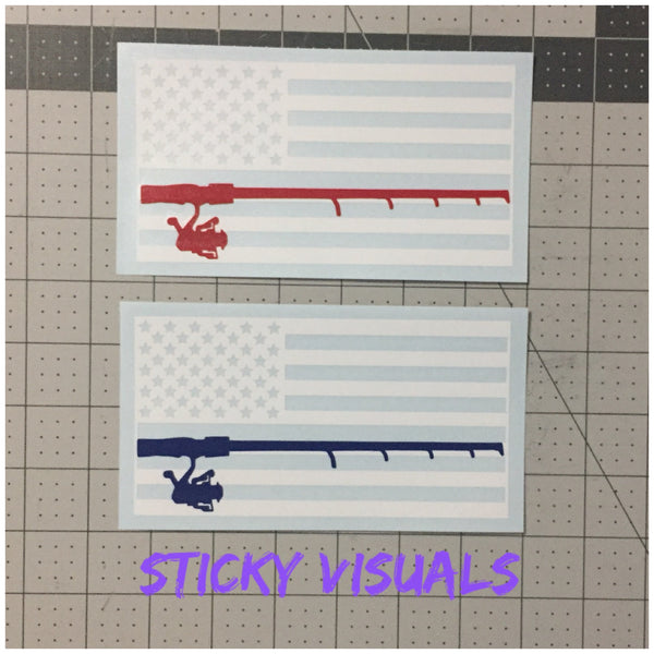 US Flag Red or Blue Fishing Pole Window Decal Sticker Pick Size & Color #decals #stickers #windowdecal #windowsticker #fundecal #makeastatement