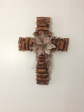 Copper Brown Gold Ribbon Cross Wreath Door Hanging Home Decor #wreaths #homedecor #holiday #decomesh #ribbon #cross #wreathcross