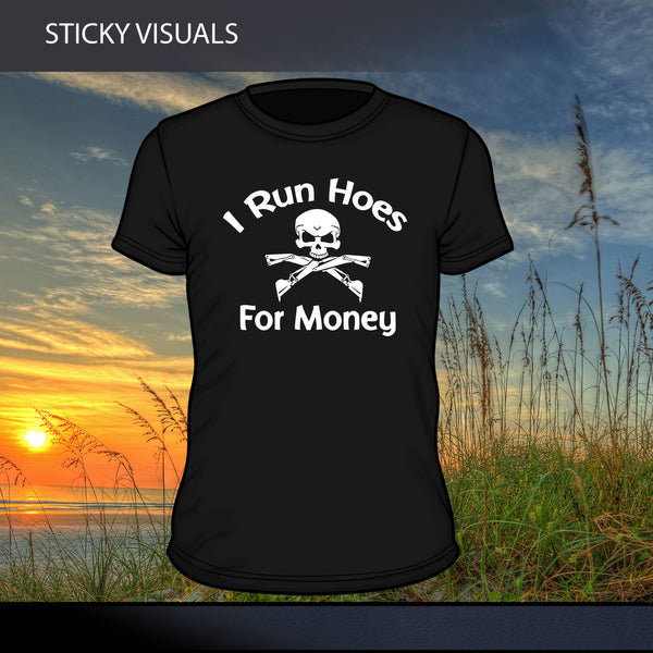 I Run Hoes For Money Skull Excavator Backhoe T-shirt Adult