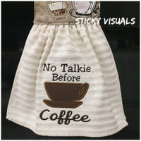 No Talkie Before Coffee Kitchen Oven Door Towel Cream Embroidered #kitchentowel #ovendoortowel #embroideredtowel  #coffee