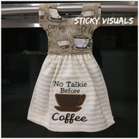 No Talkie Before Coffee Kitchen Oven Door Towel Cream Embroidered #kitchentowel #ovendoortowel #embroideredtowel  #coffee