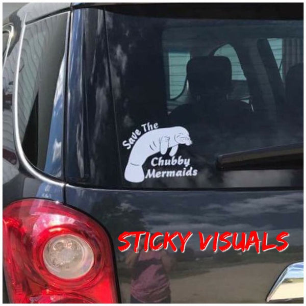 Save The Chubby Mermaids Manatee Window Decal Sticker Pick Size & Color #decals #stickers #windowdecal #savethechubbymermaids #manatee